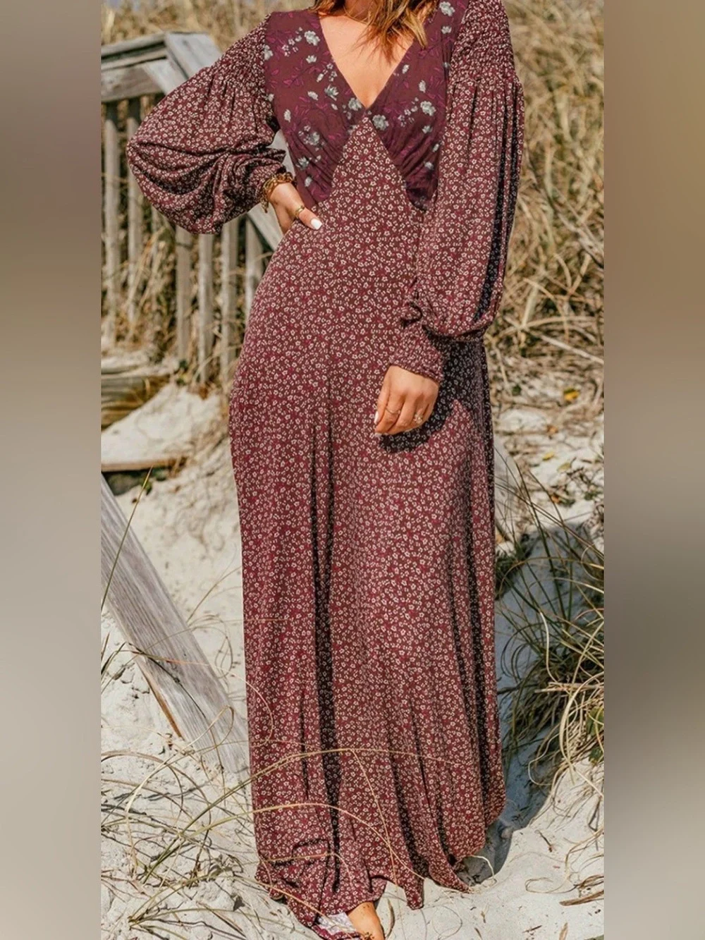 Free People Love Story Maxi Dress in Raisin Combo Purple